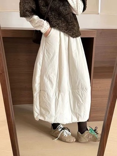 保暖简约风百搭半身裙 韩版 日系口袋小个子夹棉花苞裙2025冬季 新款