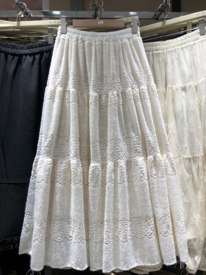温柔磨毛蕾丝蛋糕裙秋冬A字长裙