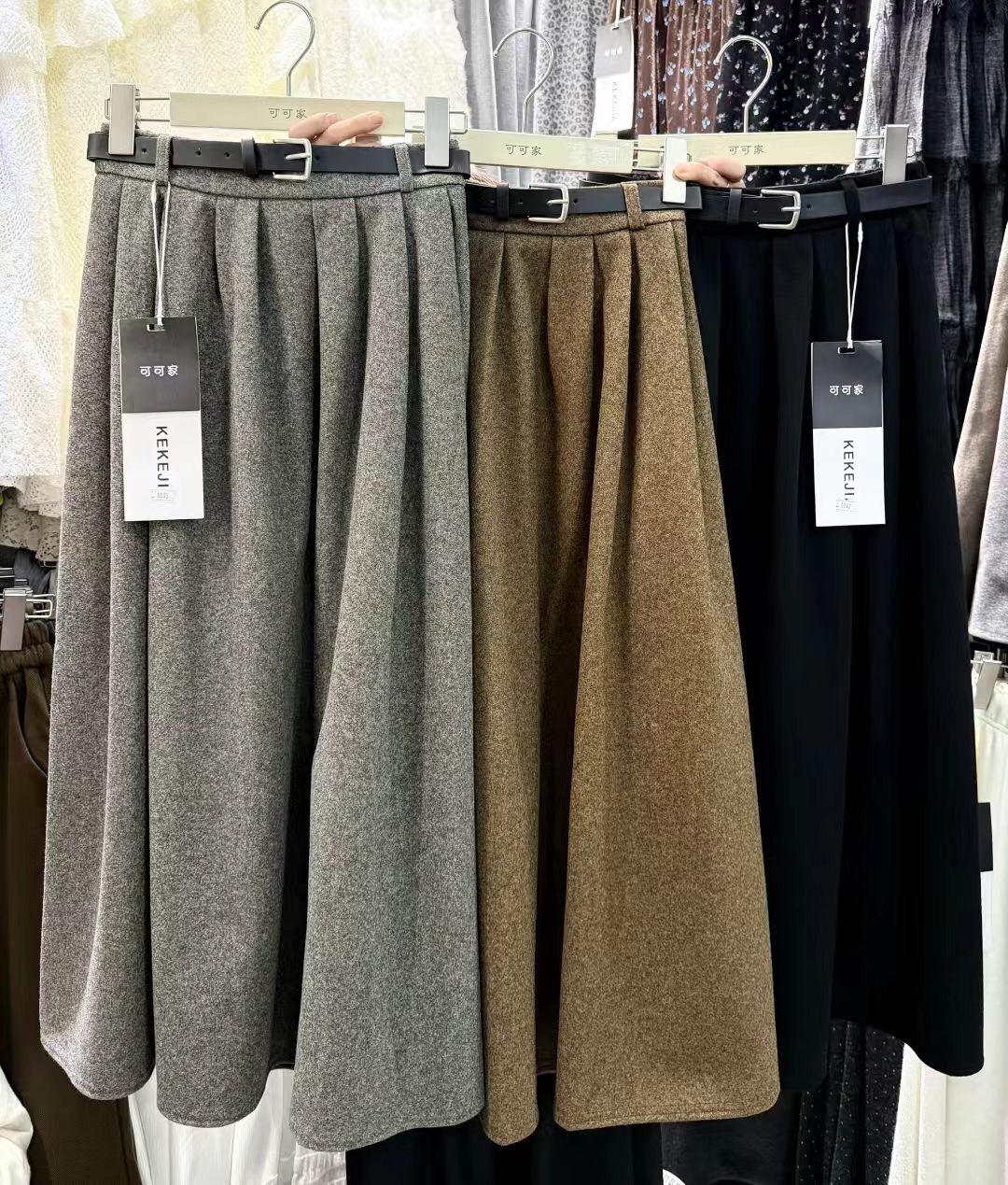 秋冬厚款毛呢百褶裙中长伞裙