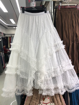 超仙不规则网纱波点白色仙女裙