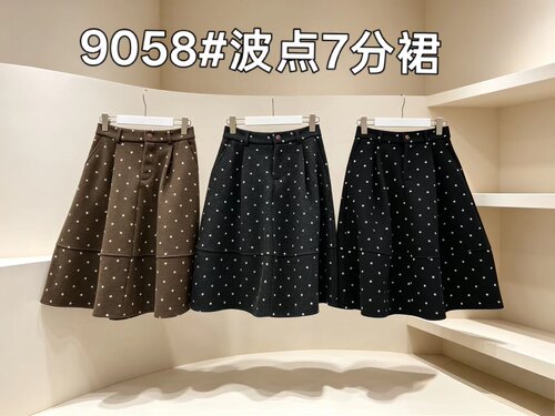 休闲文艺口袋毛呢花苞伞裙中裙