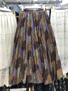 森系口袋波西米亚压褶咖色碎花半身裙女a字褶皱长裙秋款 显瘦25年