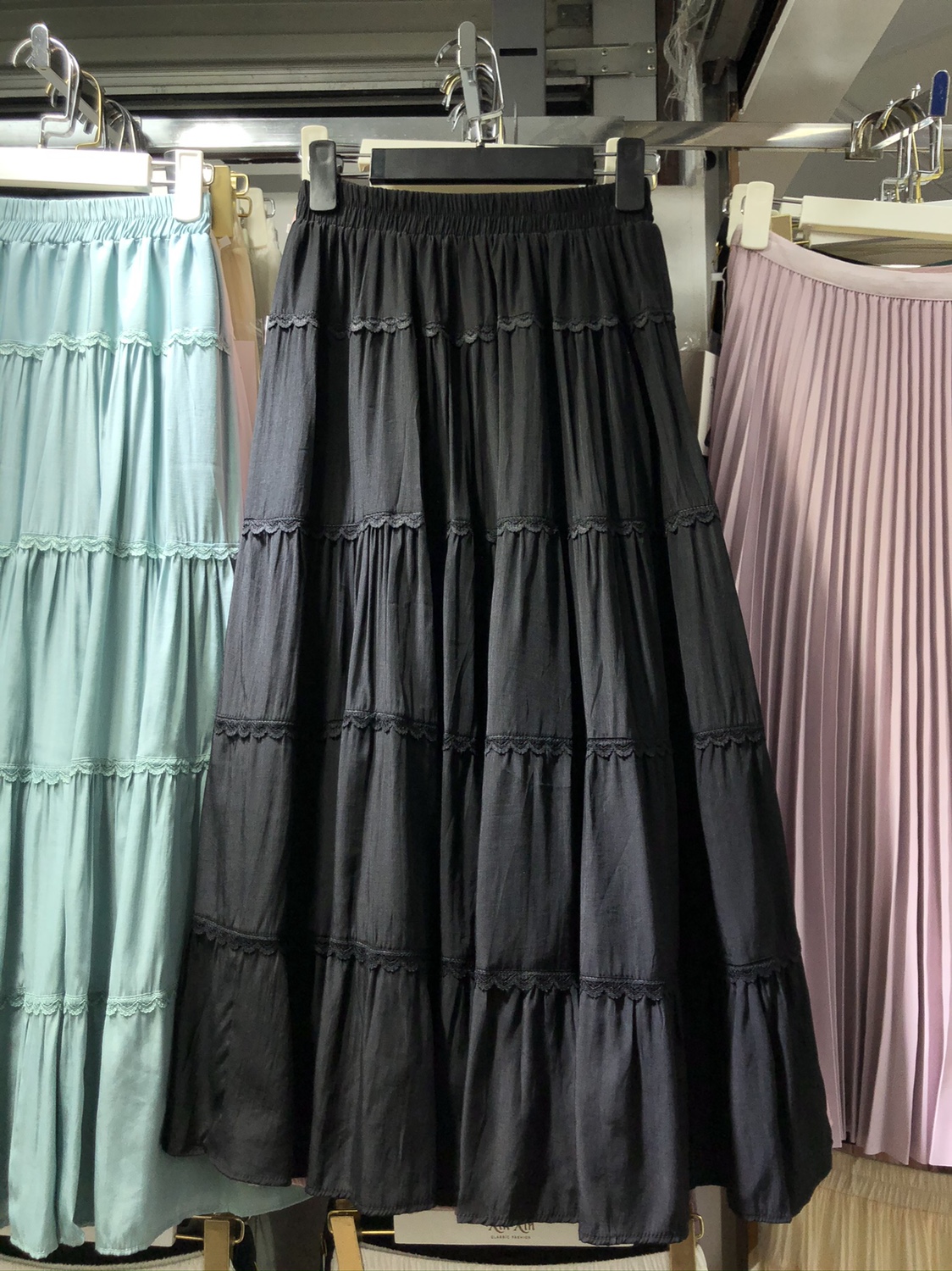 花边拼接蛋糕裙长裙温柔A字