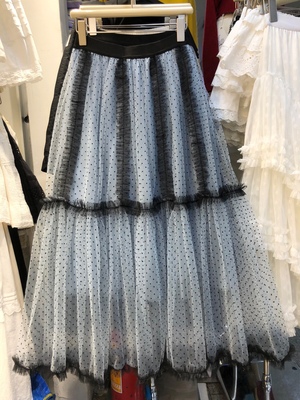 重工蓝色波点网纱半裙长裙蓬蓬裙