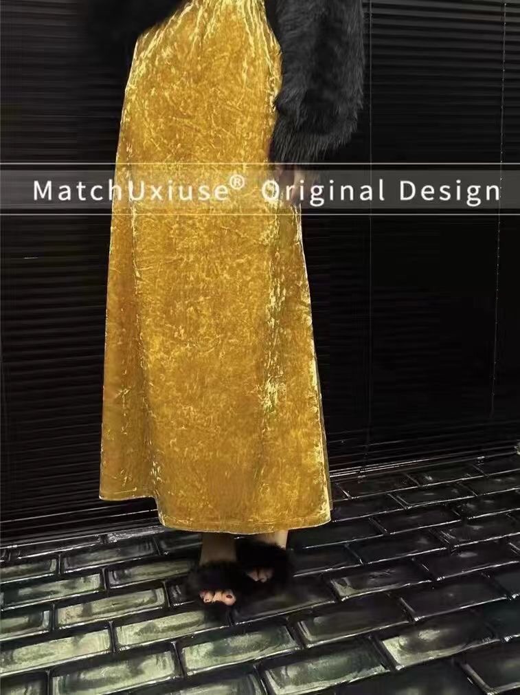 立体鎏光丝绒裙女垂坠感鱼尾长裙