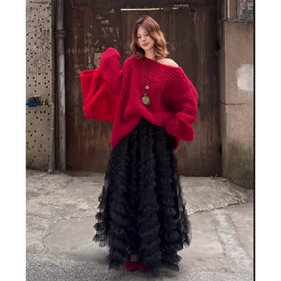 2026春秋时尚百搭设计感裙子女网纱重工蛋糕半身裙蓬蓬大摆仙女裙