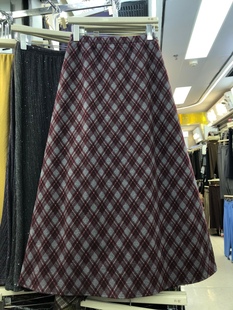 安哥拉红色格纹半身裙女2025秋冬复古学院风减龄毛呢格子伞裙中长