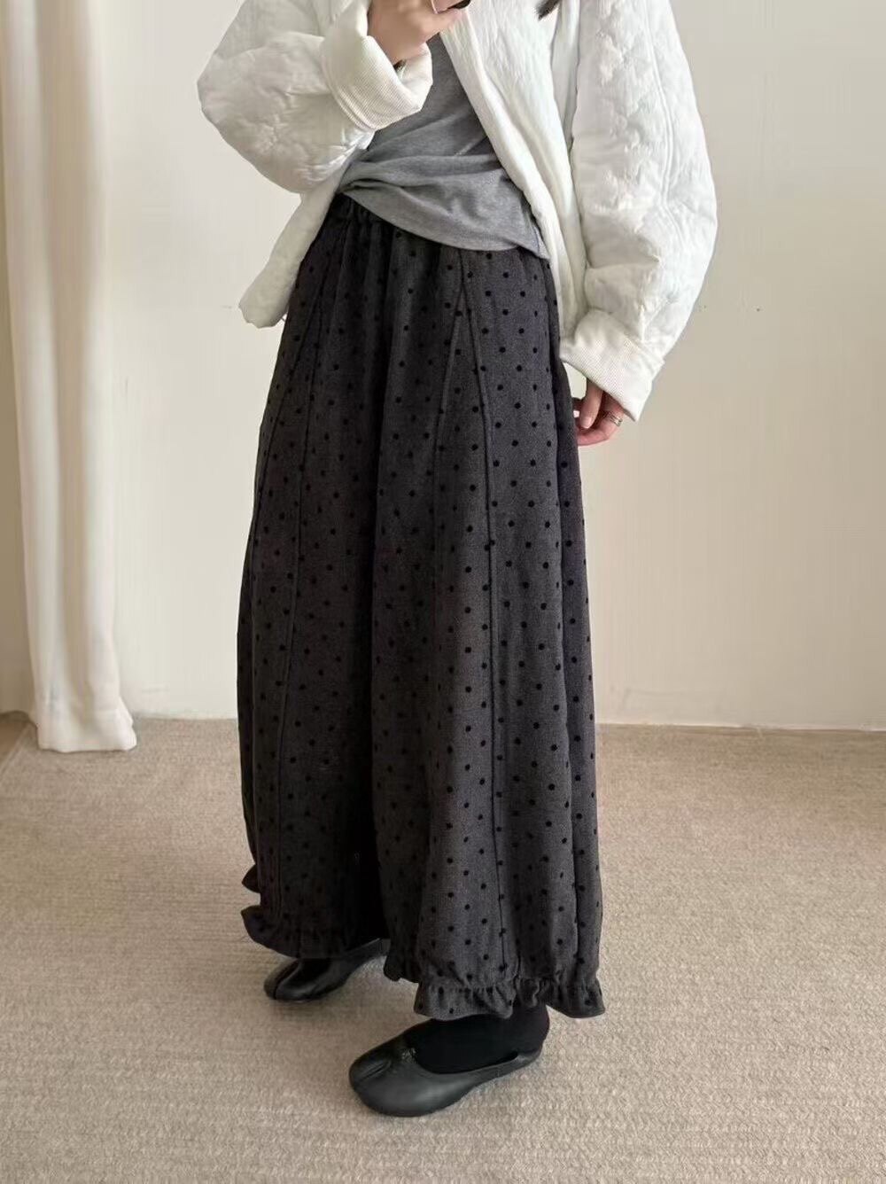 九分裤束脚花苞波点羊毛呢裤子女2025秋冬韩系宽松百搭显瘦阔腿裤,女装/女士精品,休闲裤,淘宝优惠券,粉丝福利购,淘宝优惠卷