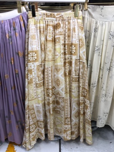 复古波嬉风几何图案印花半身裙女波西米亚度假风松紧腰宽松中长裙