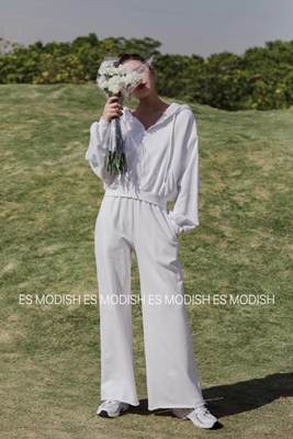 纯棉甜美拉链连帽宽松运动套装