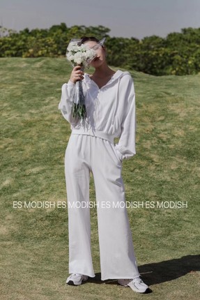 广州UUS ES2021春秋纯棉甜美气质拉链连帽休闲宽松运动套装