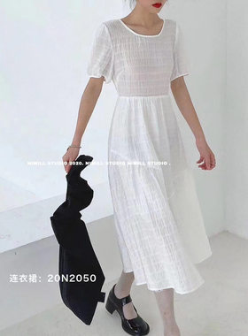 广州连衣裙简约圆领套头短袖长裙