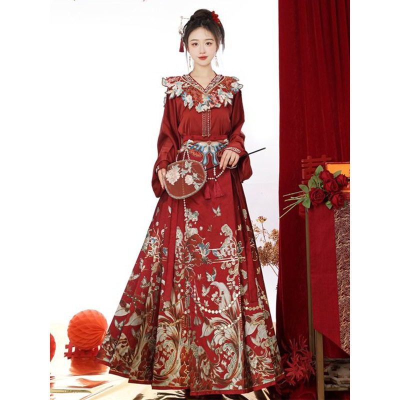 原创汉服女明制织金马面裙飞机袖新中式婚服结婚敬酒服中国风套装