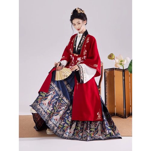 原创【神赋青女】新中式明制汉服国风织金妆花马面裙合领衫通勤女