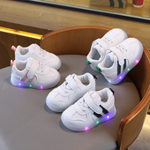 亮灯男宝宝鞋 运动小白鞋 女小童板鞋 1一岁2春秋 子软底婴儿学步鞋