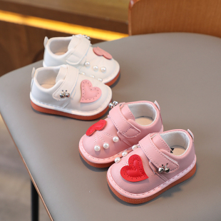 春秋女宝宝鞋子软底婴儿学步鞋公主防滑叫叫鞋0-1一2岁男女童会响
