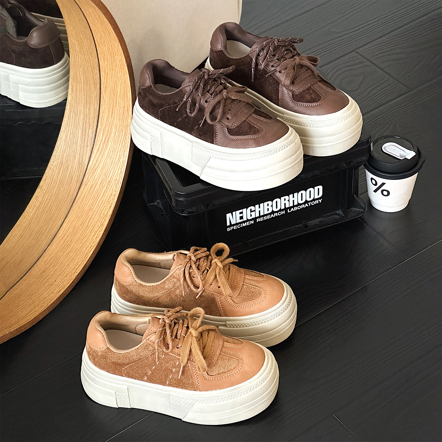 真皮厚底德训鞋女双鞋带2025秋季新款棕色复古增高休闲运动板鞋子