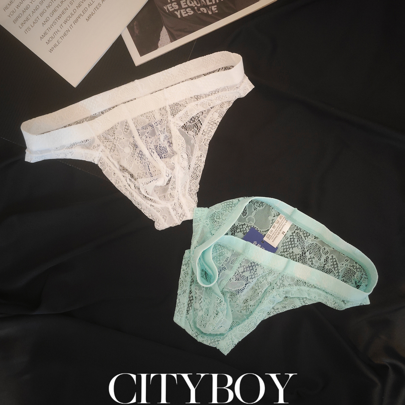 男士新款半包臀性感蕾丝内裤薄透气低腰提臀时尚紧身青年三角裤