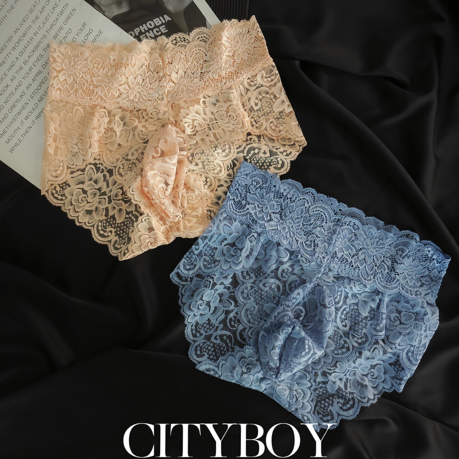 新款高级质感蕾丝内裤~男士无痕性感独立囊袋透视中腰紧身三角裤