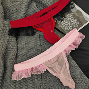 网纱透明一根线男M无痕暴露情调小受露鸟内裤 男式 女性化丁字裤