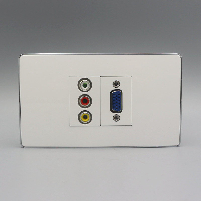 银边 120型免焊接VGA红黄白音视频插座面板 VGA+红黄白色差音视频