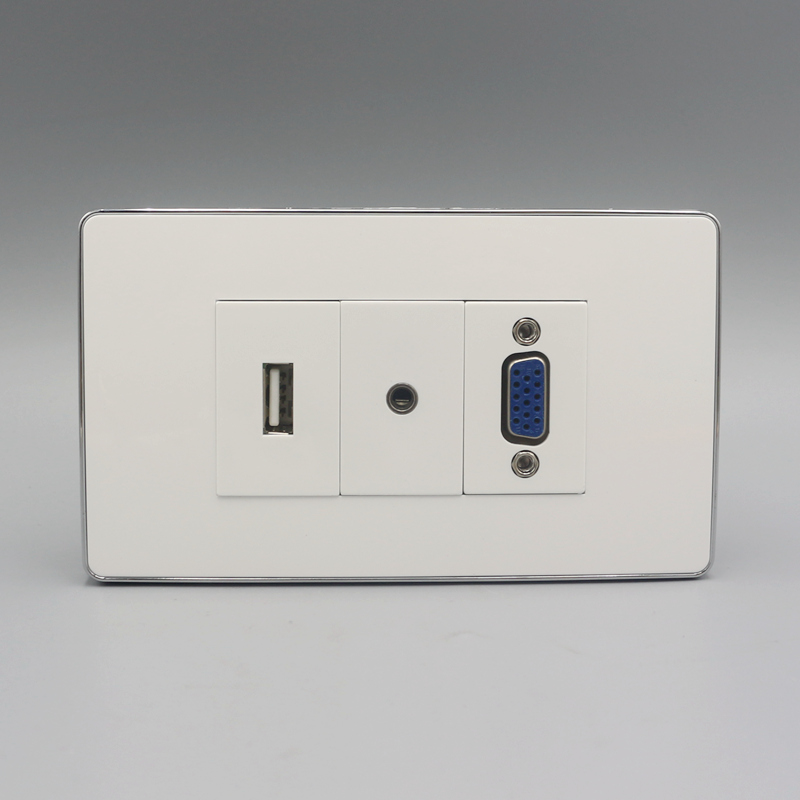 银边 120型免焊接VGA耳机USB插座面板 VGA+3.5耳机音频+USB数据