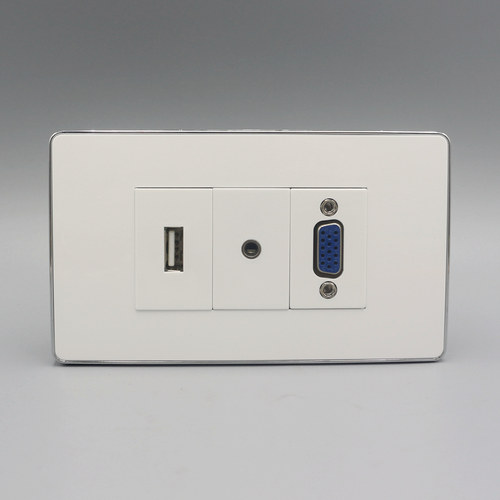银边 120型免焊接VGA耳机USB插座面板 VGA+3.5耳机音频+USB数据