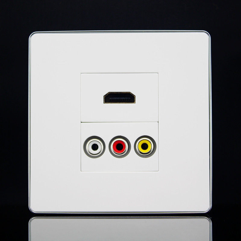 银边免焊接线86型红黄白色差音视频HDMI插座面板HDMI高清直插墙插