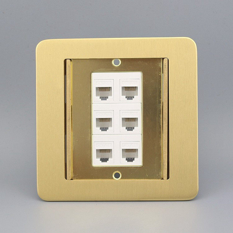隐藏式6口免打超五类网络地插 双开门隐藏式六位电脑网线地面插座