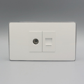 TV有线电视两位墙壁插座 RJ11电话 银边 120型电话电视插座面板