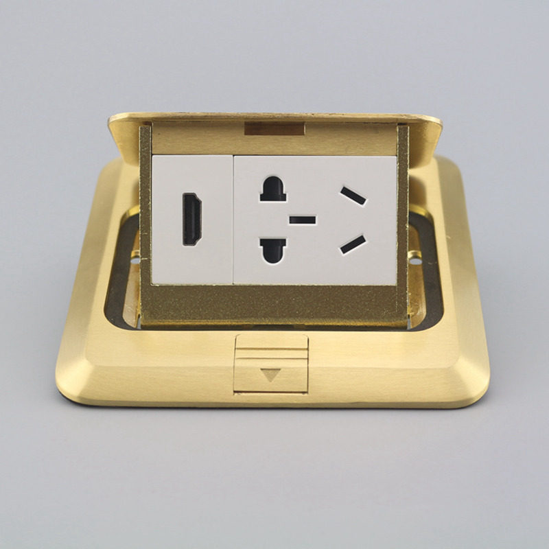 弹起式小五孔电源带HDMI高清接线地面插座二三插HDMI铜地插送底盒