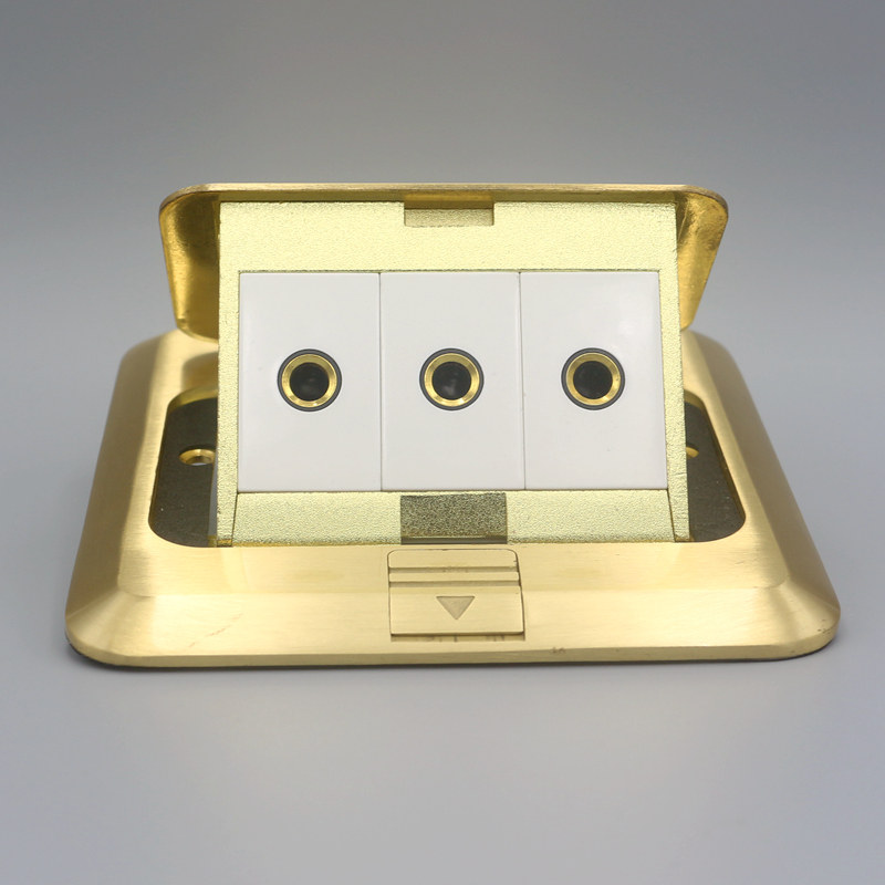 多媒体麦克风话筒地插 弹起式3个6.35话筒组合地板插座 地面插座