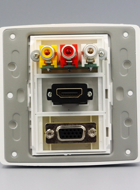 钢架白色86型多媒体影音插座面板 直插VGA音视频HDMI高清电视插座