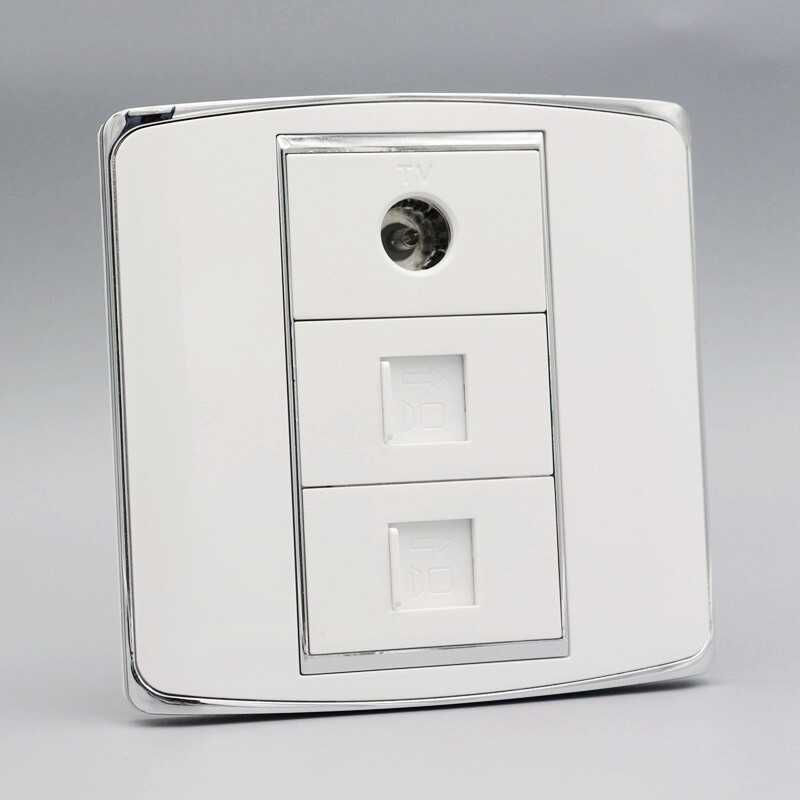 86型六类电脑电视面板钢架白色双口千兆网线网络加单口TV电视插座