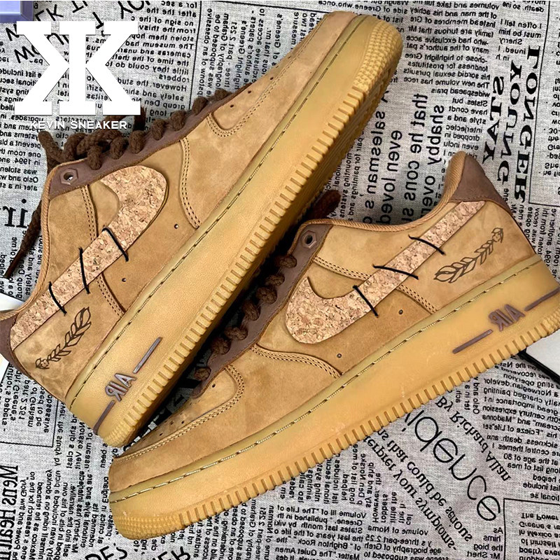 球鞋定制Nike耐克Air Force1原木塞美拉德小麦经典复古低帮板鞋