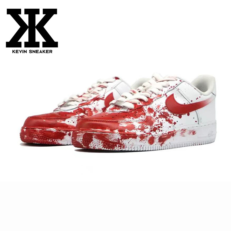 球鞋定制Nike Air Force 1Low 空军一号案发现场低帮男女白红板鞋