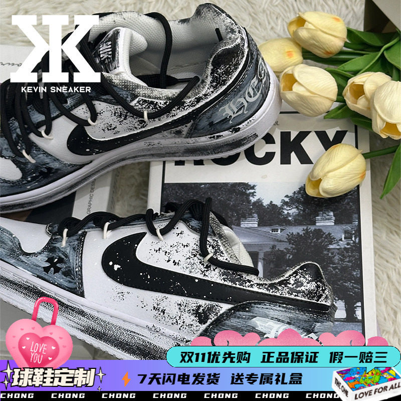 球鞋定制Nike耐克EBERNON夜影暗痕哥特风嘻哈复古涂鸦低帮板鞋
