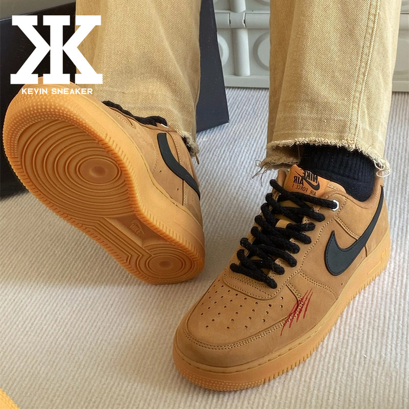 球鞋定制Nike耐克Air Force1黑棕狼爪舒适百搭防滑低帮板鞋