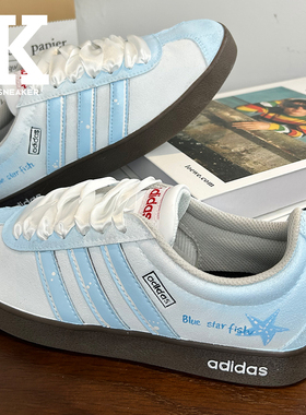 球鞋定制adidas VL COURT 2.0蓝色海星舒适百搭低帮板鞋天蓝色