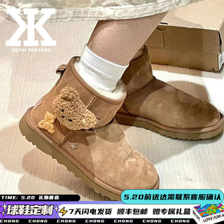 球鞋定制UGG CLASSIC MINI羊皮毛绒小熊玩偶休闲百搭短筒雪地靴女