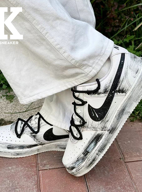 球鞋定制Nike耐克Court Vision1暗黑幻境泼墨手绘解构低帮板鞋