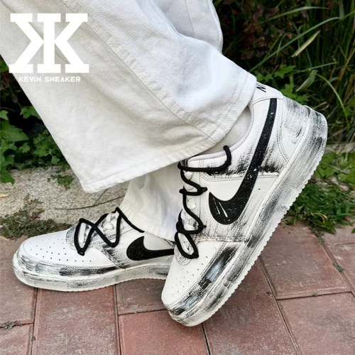 球鞋定制Nike耐克Court Vision1暗黑幻境泼墨手绘解构低帮板鞋