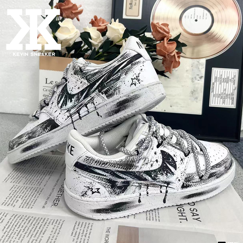 球鞋定制Nike耐克Court Vision1夜影织梦手绘时尚哥特低帮板鞋