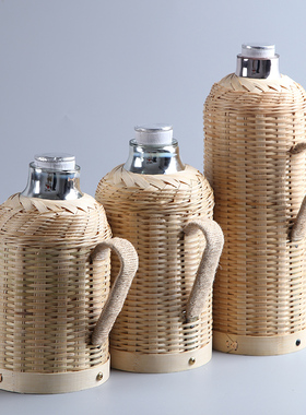 竹编复古暖壶热水瓶玻璃内胆老式保温瓶家用热水壶茶室民宿开水瓶