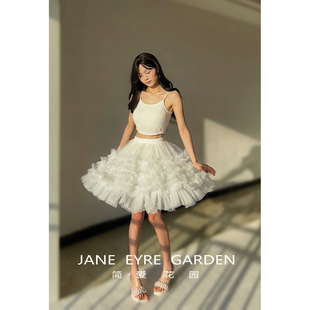 高腰A字刺绣亮片网纱蛋糕裙蓬蓬半身裙JA274 新款 简爱花园 春夏季