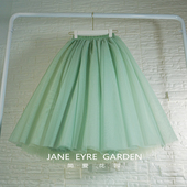 蓬蓬半身裙高腰显瘦仲夏绿色网纱中长款 新款 a字裙 春季 简爱花园