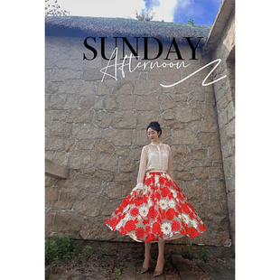 简爱花园 a字半身裙网纱裙伞裙JA181 高腰显瘦复古精致刺绣中长款