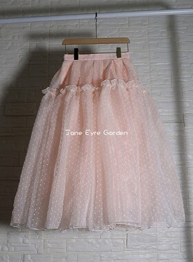 简爱花园◆高腰显瘦中长款A字波点拼接大摆蓬蓬半身裙公主裙JA376