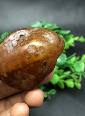 金蟾花纹冰彩籽料象形奇石手把件
