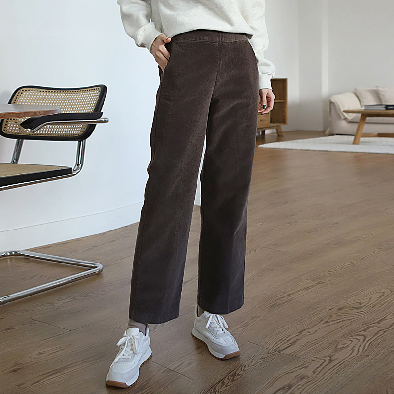 咖啡色纯棉灯芯绒直筒九分裤女小个子2024秋冬松紧高腰显瘦休闲裤,女装/女士精品,休闲裤,淘宝优惠券,粉丝福利购,淘宝优惠卷